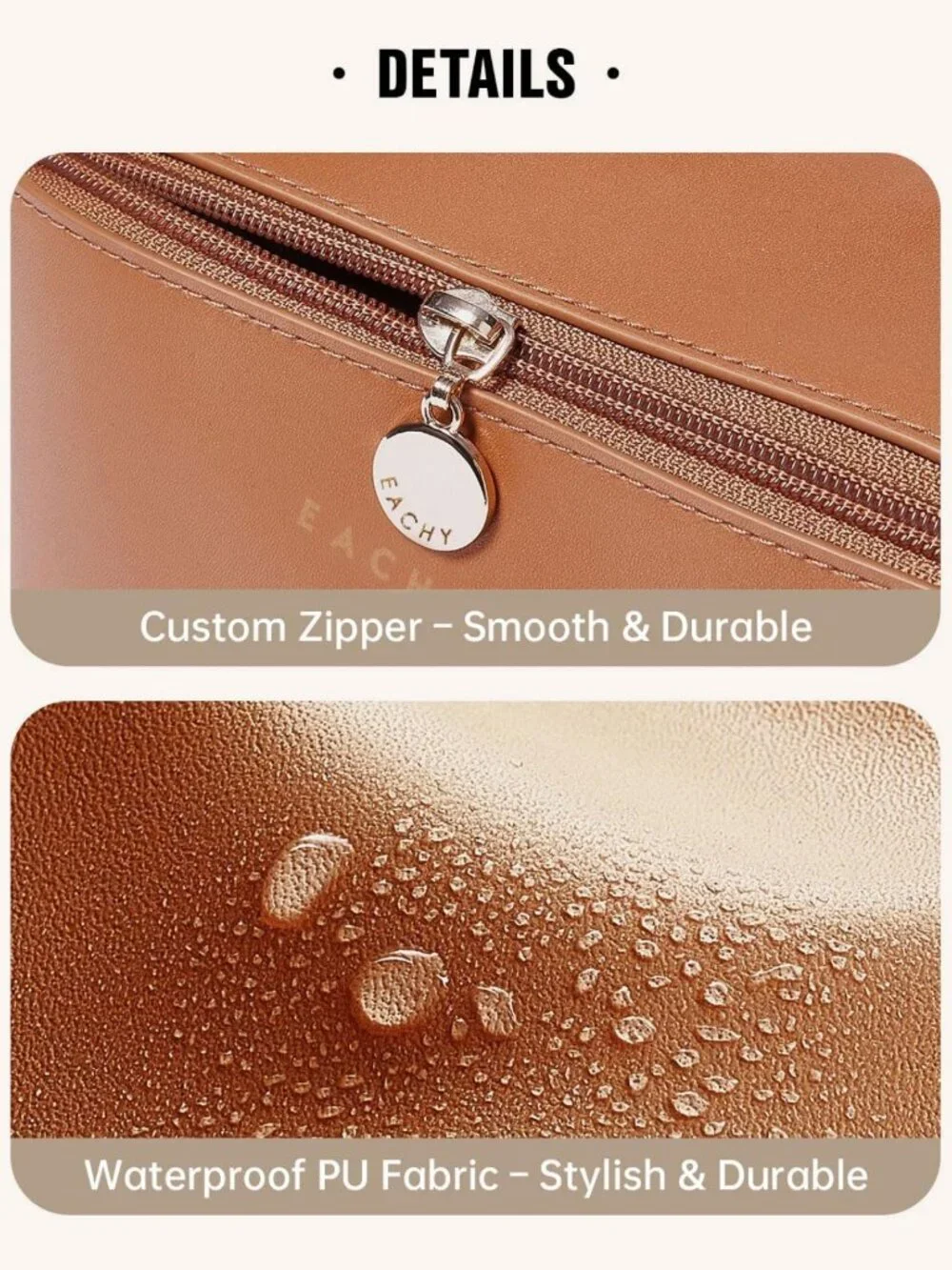Stylish Medium Travel Makeup Bag - Water-Resistant PU Leather, Organized